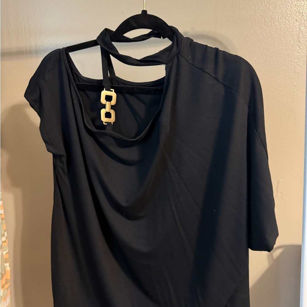 Chic Black Top with Gold Accent